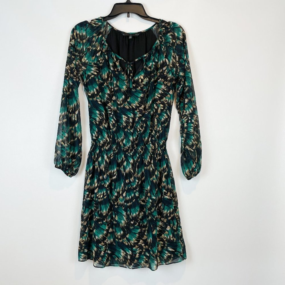 NWOT White House Black Market Dress Green Black Print 2 - Picture 2 of 8